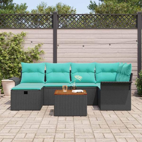 Gartensofa-set 7 Stk. Schwarz Poly Rattan