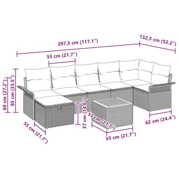 Gartensofa-set 8 Stk. Schwarz Poly Rattan
