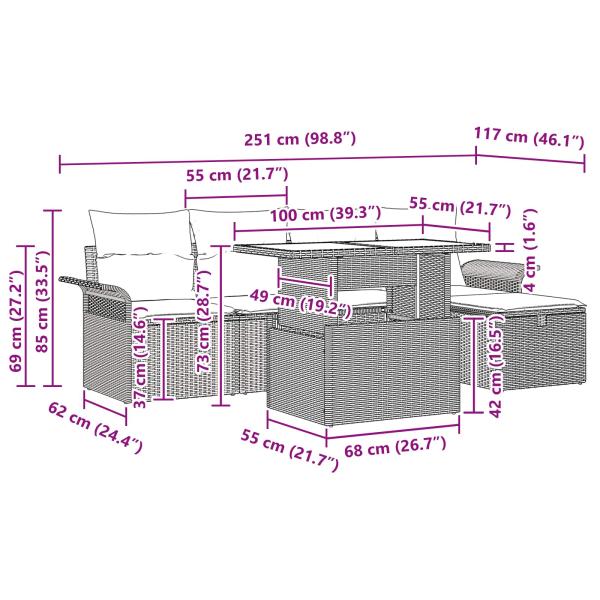Gartensofa-set 6 Stk. Braun Poly-Rattan