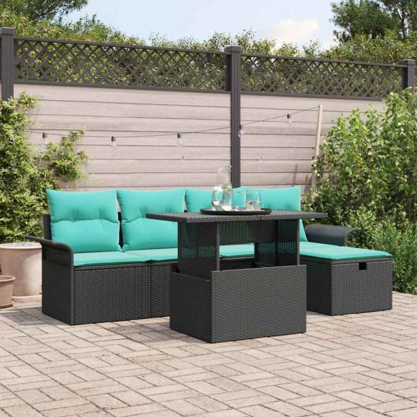 ARDEBO.de - Gartensofa-set 6 Stk. Schwarz Poly-Rattan