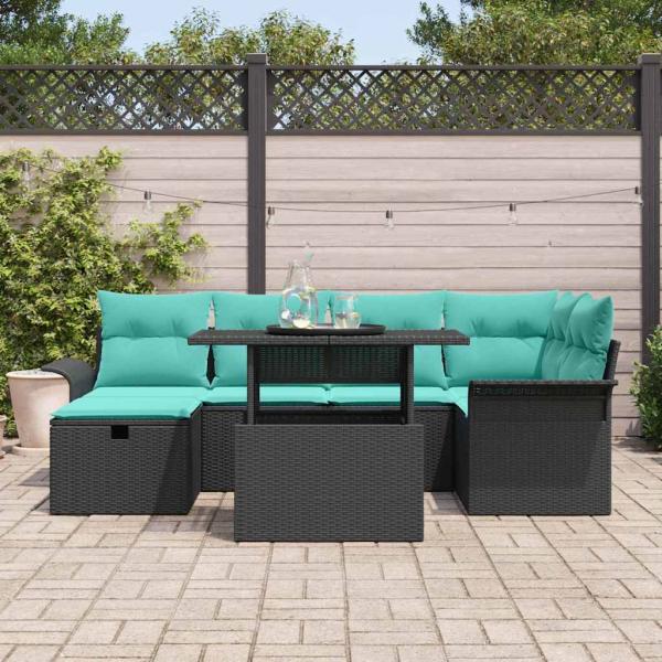 Gartensofa-set 7 Stk. Schwarz Poly-Rattan