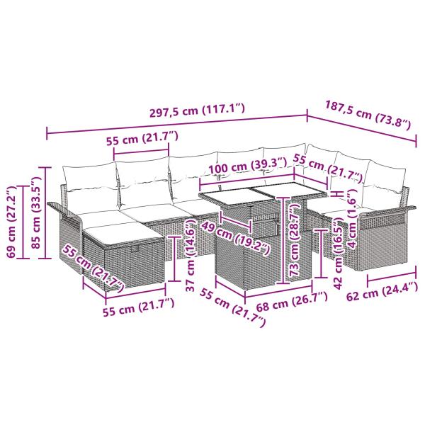 Gartensofa-set 9 Stk. Schwarz Poly-Rattan