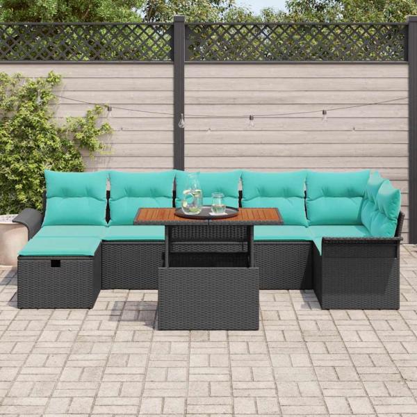 Garten-Sofa-Set 8 stk. Schwarz Poly-Rattan