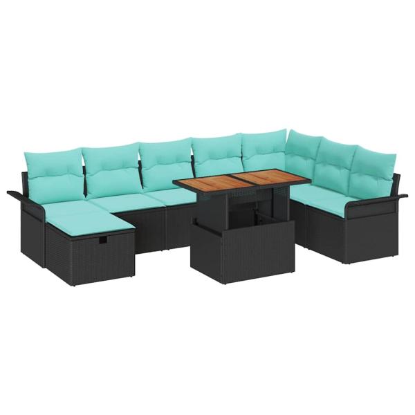 Garten-Sofa-Set 9 stk. Schwarz Poly-Rattan