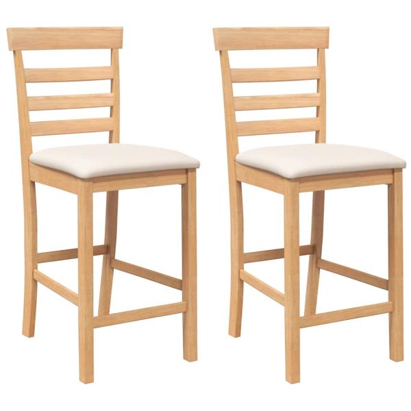 Barhocker mit Kissen 2 Stk. Natur Massivholz Gummibaum