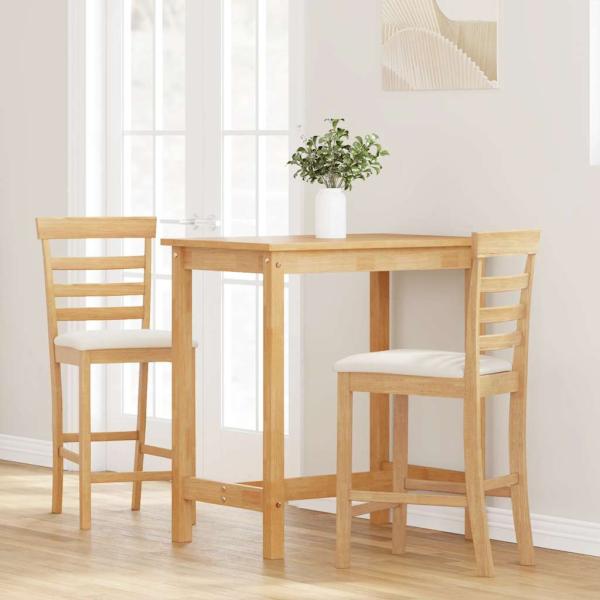 Barhocker mit Kissen 2 Stk. Natur Massivholz Gummibaum