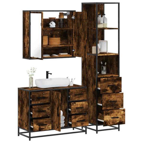 ARDEBO.de - 3-tlg. Badmöbel-Set Räuchereiche Holzwerkstoff