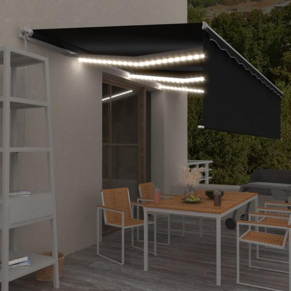ARDEBO.de - Markise Manuell Einziehbar mit Rollo & LED 6x3 m Anthrazit