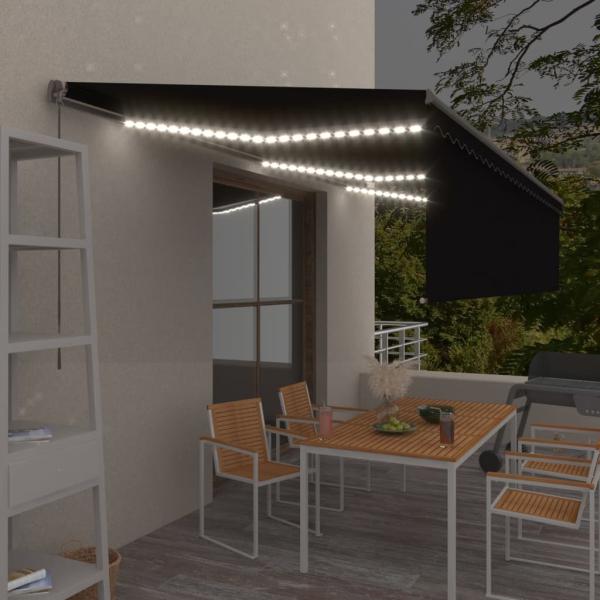 ARDEBO.de - Markise Manuell Einziehbar mit Rollo & LED 6x3 m Anthrazit