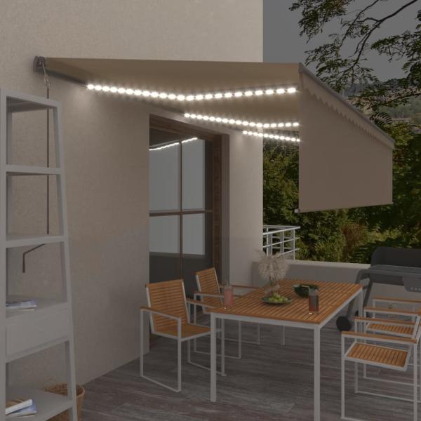 ARDEBO.de - Markise Automatisch mit Rollo LED Windsensor 6x3 m Creme