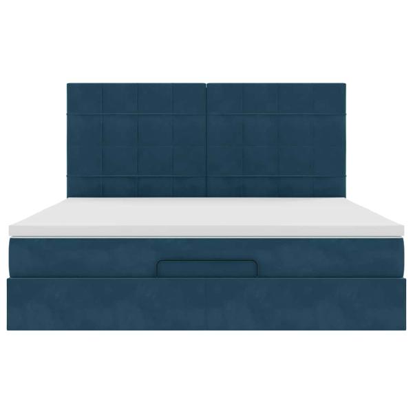 Ottoman-Bett mit Matratzen & LEDs Dunkelblau 160x200 cm Samt
