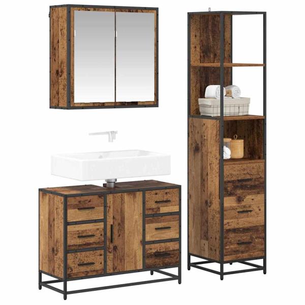 Badezimmermöbel-Set 3 stk. Altholz 80 x 33 x 60 cm