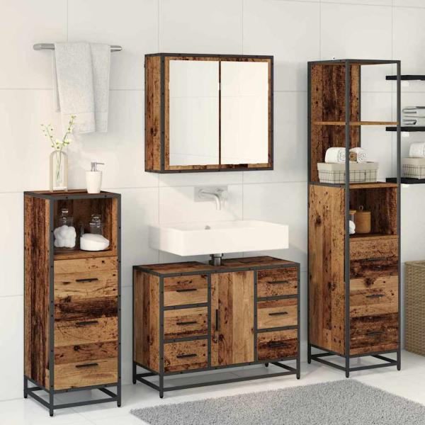 Badezimmermöbel-Set 3 stk. Altholz 80 x 33 x 60 cm