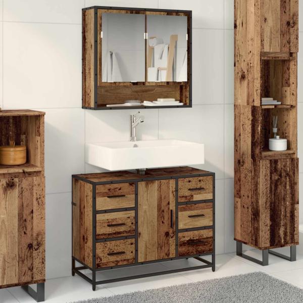 ARDEBO.de - Badezimmermöbel-Set 2 stk. Altholz 80 x 33 x 60 cm