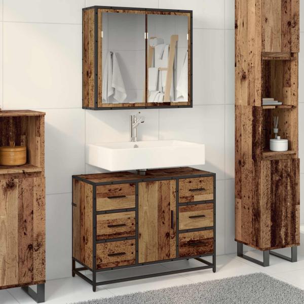 ARDEBO.de - Badezimmermöbel-Set 2 stk. Altholz 80 x 33 x 60 cm