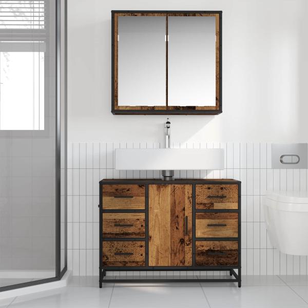 Badezimmermöbel-Set 2 stk. Altholz 80 x 33 x 60 cm