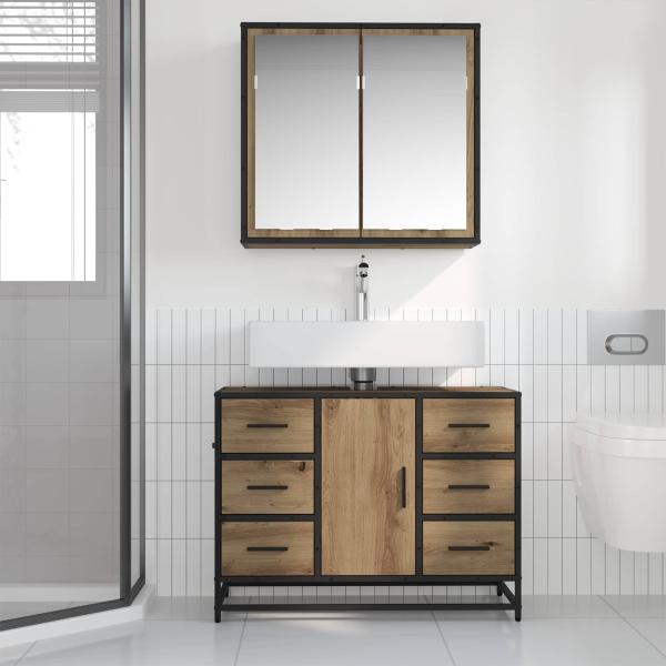 Badezimmermöbel-Set 2 stk. Artisan-Eiche 80 x 33 x 60 cm