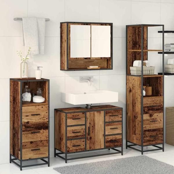 Badezimmermöbel-Set 4 stk. Altholz 80 x 33 x 60 cm