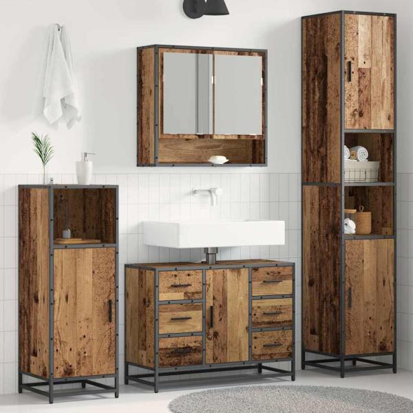 ARDEBO.de - Badezimmermöbel-Set 3 stk. Altholz 90 x 33 x 60 cm