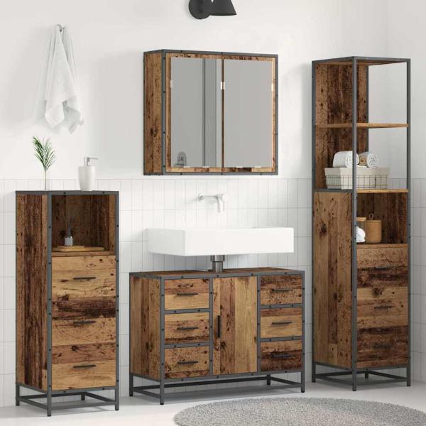 ARDEBO.de - Badezimmermöbel-Set 4 Stk. Altholz Holzwerkstoff