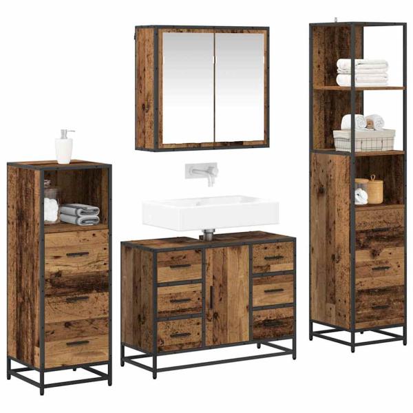 Badezimmermöbel-Set 4 Stk. Altholz Holzwerkstoff