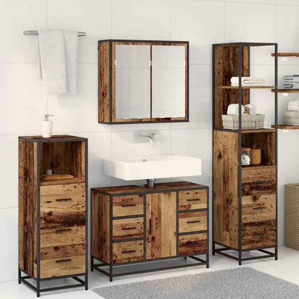 Badezimmermöbel-Set 4 Stk. Altholz Holzwerkstoff