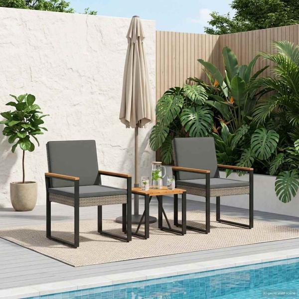 ARDEBO.de - Gartenmöbel Set 3 stk. Grau und Dunkelgrau Poly-Rattan