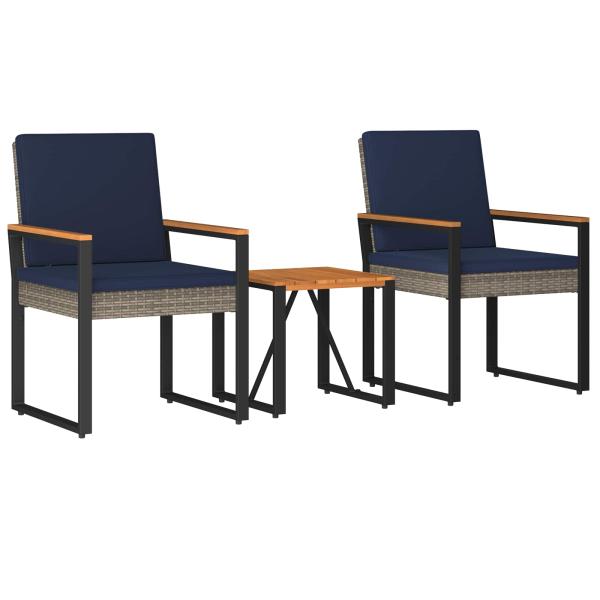 Gartenmöbel Set 3 stk. Grau und Marineblau Poly-Rattan