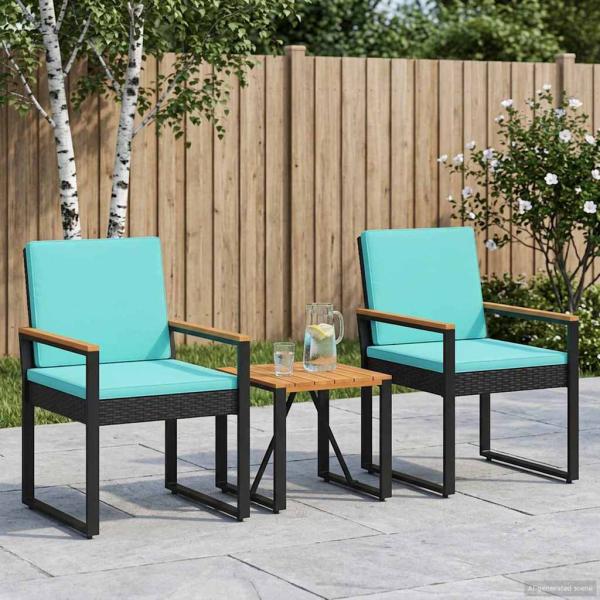 Gartenmöbel Set 3 stk. Schwarz und Türkis Poly-Rattan