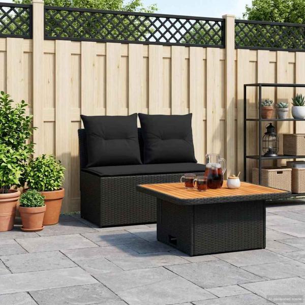 2 Stück Garten Mittel Sofa Mit Hochklapptisch Poly-Rattan