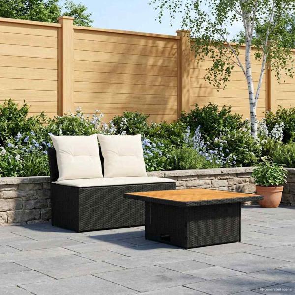 ARDEBO.de - 2 Stück Garten Mittel Sofa Mit Hochklapptisch Poly-Rattan