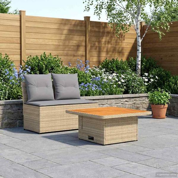 ARDEBO.de - 2 Stück Garten Mittel Sofa Mit Hochklapptisch Poly-Rattan