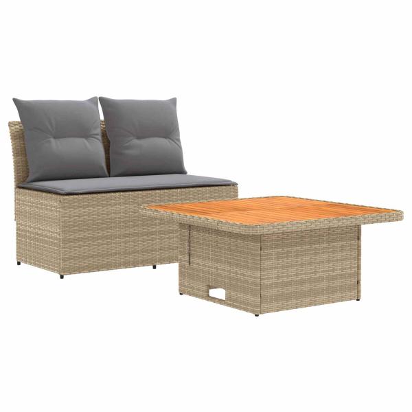 2 Stück Garten Mittel Sofa Mit Hochklapptisch Poly-Rattan