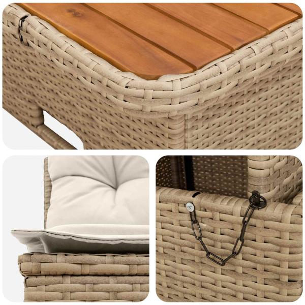 2 Stück Garten Mittel Sofa Mit Hochklapptisch Poly-Rattan