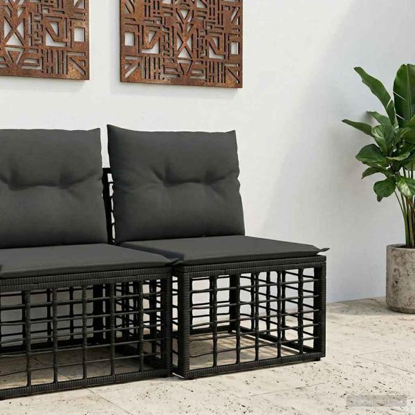 ARDEBO.de - Modulares Outdoor-Sofa ohne Armlehnen Schwarz Poly-Rattan