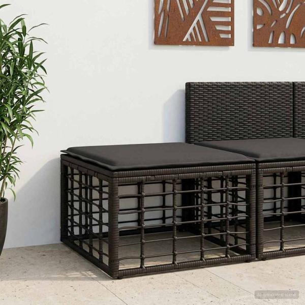 ARDEBO.de - Garten-Fußhocker Schwarz Poly-Rattan