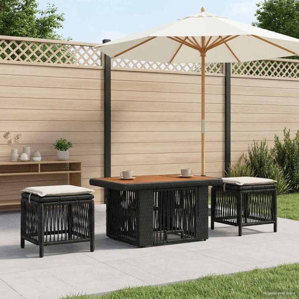 Garten Essgruppe 3 stk. Schwarz und Creme Poly-Rattan