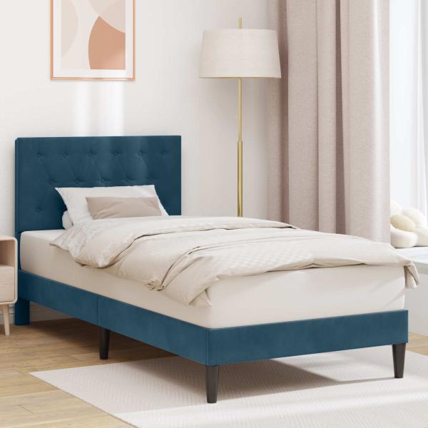 ARDEBO.de - Bettrahmen mit Kopfteil Blau 100 x 200 cm Samt