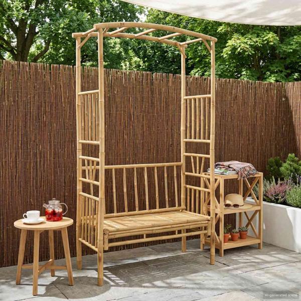 ARDEBO.de - Gartenbogen mit Sitzbank 115 x 50 x 205 cm Bambus