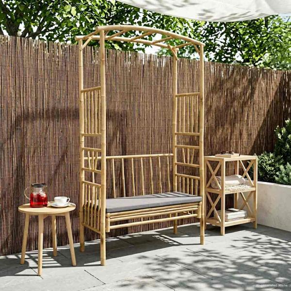 ARDEBO.de - Gartenbogen mit Sitzbank Dunkelgrau 115 x 50 x 205 cm Bambus