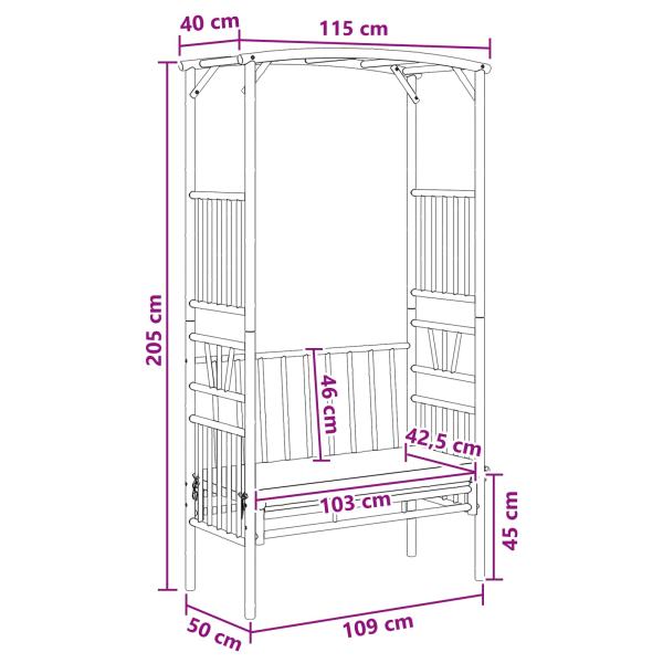 Gartenbogen mit Sitzbank Dunkelgrau 115 x 50 x 205 cm Bambus