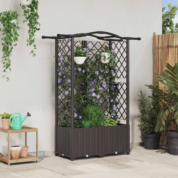 ARDEBO.de - Hochbeet mit Rankgitter und Dach Braun 122 x 40 x 138 cm PP