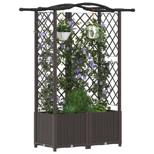 Hochbeet mit Rankgitter und Dach Braun 122 x 40 x 138 cm PP