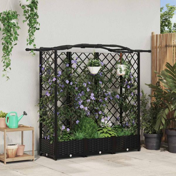 ARDEBO.de - Hochbeet mit Rankgitter und Dach Schwarz 163 x 40 x 123 cm PP