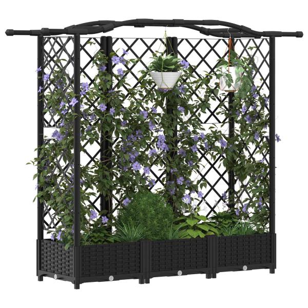 Hochbeet mit Rankgitter und Dach Schwarz 163 x 40 x 123 cm PP