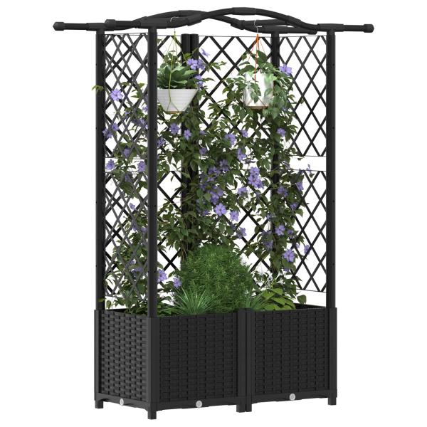 Hochbeet mit Rankgitter und Dach Schwarz 122 x 40 x 138 cm PP
