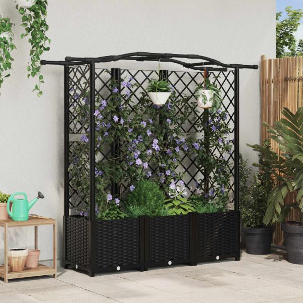 ARDEBO.de - Hochbeet mit Rankgitter und Dach Schwarz 163 x 40 x 138 cm PP