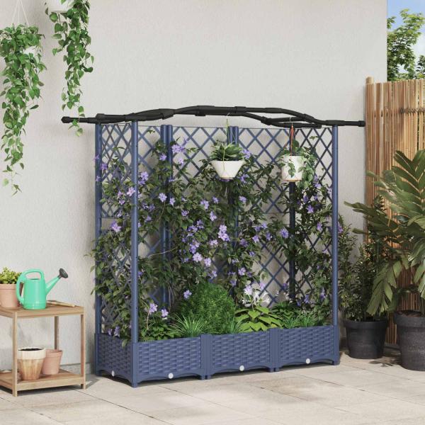 ARDEBO.de - Hochbeet mit Rankgitter und Dach Grau 163 x 40 x 123 cm PP