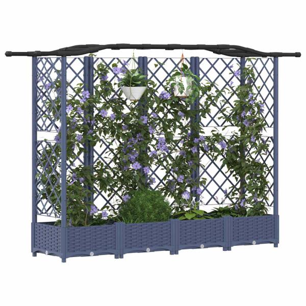 Hochbeet mit Rankgitter und Dach Grau 203,5 x 40 x 123 cm PP