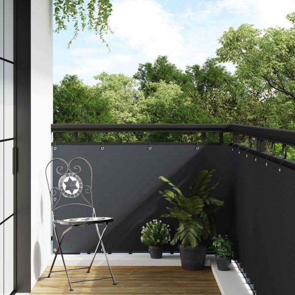 ARDEBO.de - Balkonsichtschutz mit Ösen 1000 x 80 cm Poly-Rattan Anthrazit